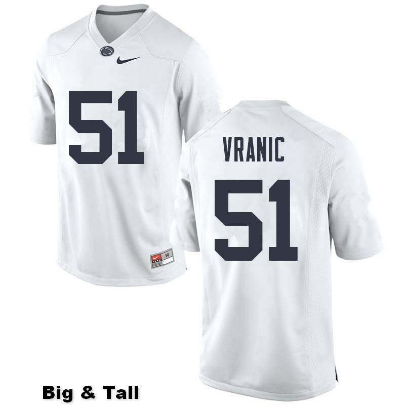 NCAA Nike Men's Penn State Nittany Lions Jason Vranic #51 College Football Authentic Big & Tall White Stitched Jersey GVW4798XF